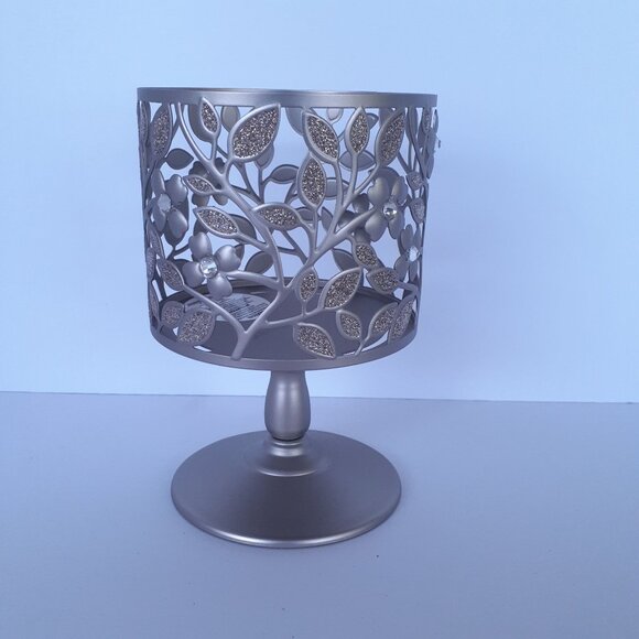Bath & Body Works Decorative Metal 3 wick Candle Holder With Floral Design  5" H - Picture 7 of 7